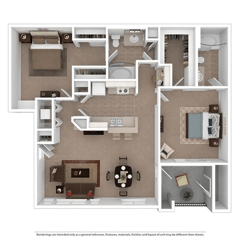 Floor plan for 2 beds, 2 baths, 1140 sqft